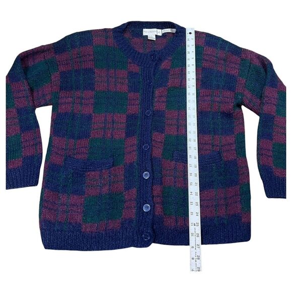 Paris Sport Club Cardigan Hand Knit Mohair Plaid Sweater Grannycore Size Medium - Picture 3 of 5